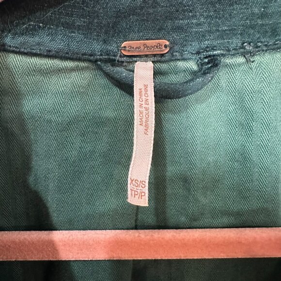 Free People Velvet Trucker Jacket Womens Small Green Snap Zip Bomber Oversized - Picture 6 of 9